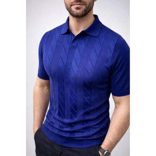 Erkek Yazlık Triko Dokuma Tişört Kısa Kol Polo Yaka T-Shirt - Lacivert