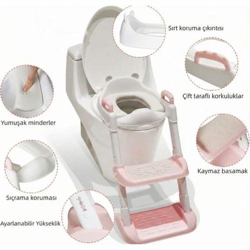 Pembe Merdivenli Çocuk Klozet Tuvalet Eğitimi Atı
