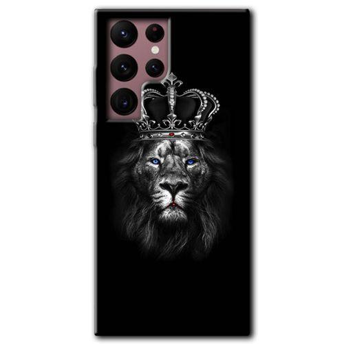 MRCİLETİSİM Samsung Galaxy S22 Ultra Kılıf HD Desen Baskılı Arka Kapak + Temperli Cam - King Lion