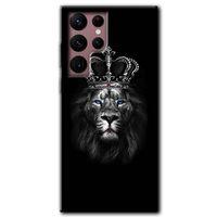 MRCİLETİSİM Samsung Galaxy S22 Ultra Kılıf HD Desen Baskılı Arka Kapak + Temperli Cam - King Lion