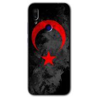 MRCİLETİSİM Xiaomi Redmi Note 7 Kılıf Baskılı Kapak - Black Ayyıldız + 5D Tam Kaplayan Cam
