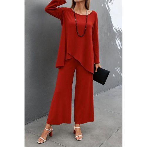 Kadın Uzun Kollu Asimetrik Detaylı Salaş Sandy Bluz Ve Pantolon Ikili Takım