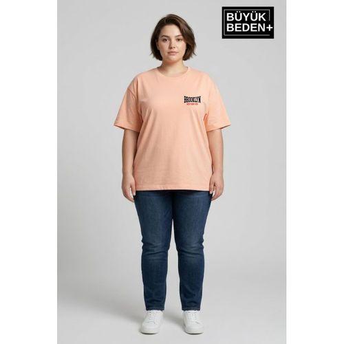 Kadın Büyük Beden Brooklyn 1970 Baskılı Bisiklet Yaka Tshırt SPR25BTSK904