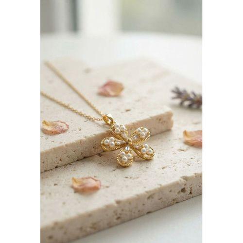 316L Çelik Zincir Gold Renk Çiçek Model Kadın Kolye