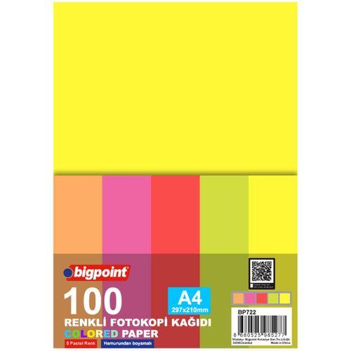 Bigpoint A4 Renkli Fotokopi Kağıdı Fosforlu 5 Renk 100'lü Paket