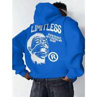 Erkek Premium Baskılı Kapşonlu Sweatshirt Üç İplik İçi Pamuklu Kanguru Cepli - Saks Mavisi