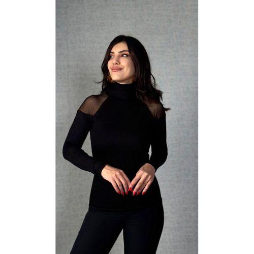 Kadın Omuzları Tül Balıkçı Yaka Viskon Kumaş Bluz