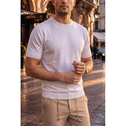 Kwon Bisiklet Yaka Basic Kısa Kollu İnce Triko Erkek T-Shirt - Ekru