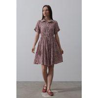 Baskılı Keten Elbise - Lila