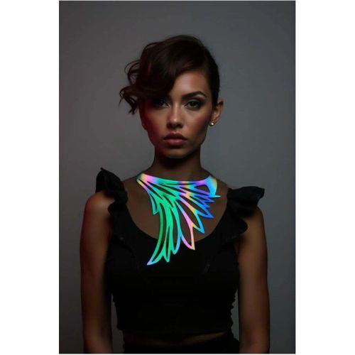 Rainbow Reflektörlü Büyük Kuş Kanadı Choker Kolye, Tarz Lazer Kesim Kolye - APFT1418