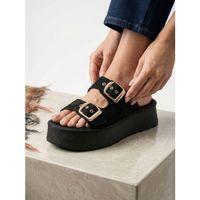 Yazlık Kadın Siyah Platform Taban Tokalı Terlik