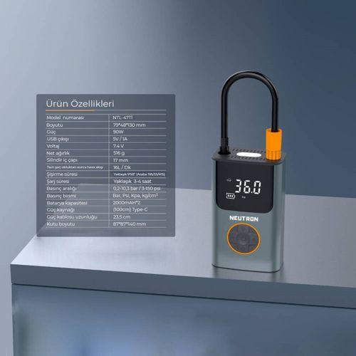 Neutron NTL-47Ti Akıllı Hava Pompası Dijital Gösterge Ve Led Işıklı Type-C Şarj Girişlidir 90W