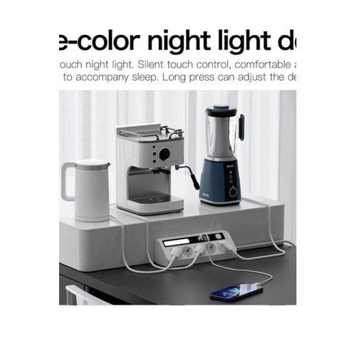 5’li Akım Korumalı Priz 2500w | 2 Usb + 2 Type-c Hızlı Şarj | Led Gece Lambalı | Dokunmatik Beyaz