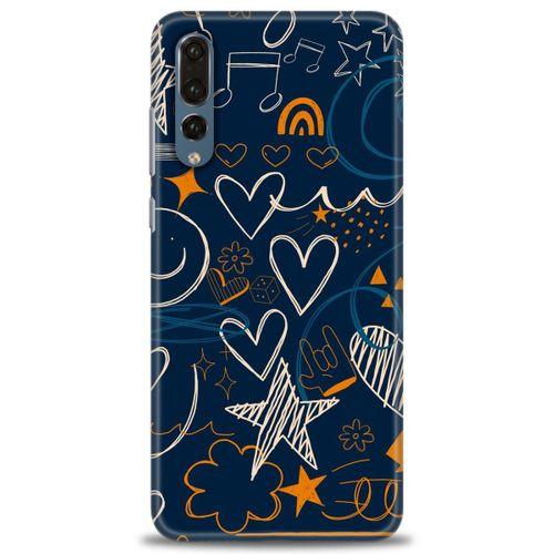 Huawei P20 Pro Kılıf HD Baskılı Kılıf - Notalar ve Kalpler + Tam Ekran Koruyucu