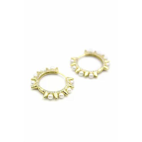 İncili Taşlı Küpe - 14K Altın