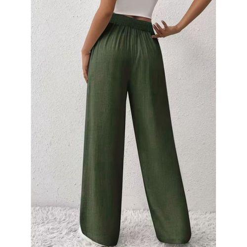 Kadın Yüksek Bel önden Bağlamalı Geniş Kesim Keten Pantolon