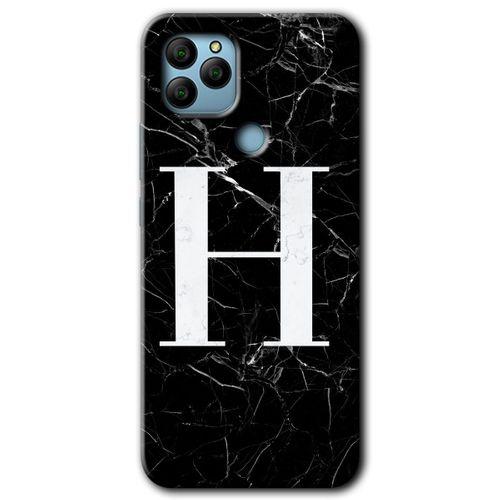 General Mobile GM 22 Plus Kılıf HD Desen Baskılı Arka Kapak - Siyah Mermer Desenli H Harfi