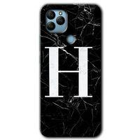 General Mobile GM 22 Plus Kılıf HD Desen Baskılı Arka Kapak - Siyah Mermer Desenli H Harfi
