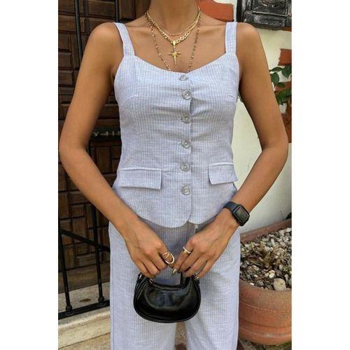 Kalın Askılı Bluz Pantolon Keten Takım 10187