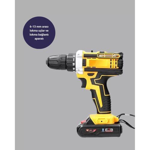 24 Parça Çift Bataryalı Akülü Darbeli Matkap – Güçlü Motor, Metal Dişli, Led Işıklı