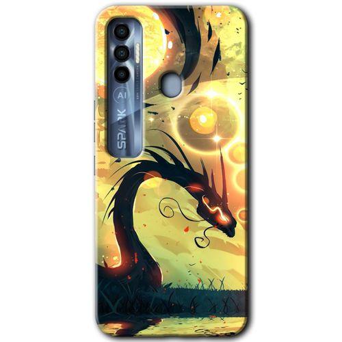 Tecno Spark 7 Pro Kılıf HD Desen Baskılı Arka Kapak - Digital Dragon + Kırılmaz Cam