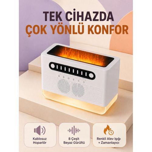 Hoparlörlü Simüle Alev Işıklı Çok Fonksiyonlu Gece Lambası