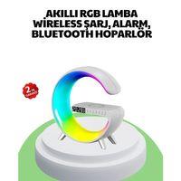 Bluetooth Hoparlörlü Rgb Atmosfer Lambası Kablosuz Şarj Ve Saat Özellikli