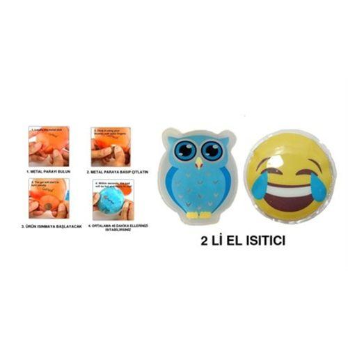 Gülen Emoji Mavi Baykuş Cep Sobası,El Isıtıcı,2 Adet Sıcak Su Torbası Pvc 9Cm