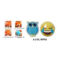 Gülen Emoji Mavi Baykuş Cep Sobası,El Isıtıcı,2 Adet Sıcak Su Torbası Pvc 9Cm