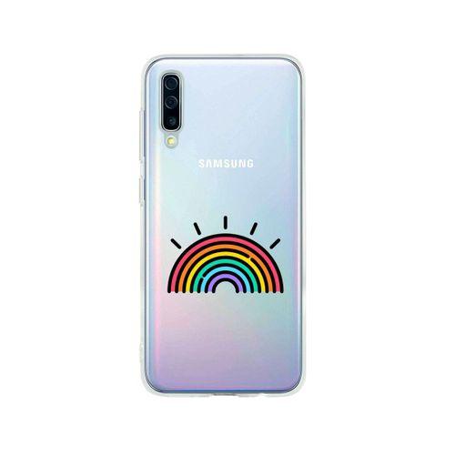 Samsung A50 Gökkuşağı Desenli Premium Şeffaf Silikon Kılıf