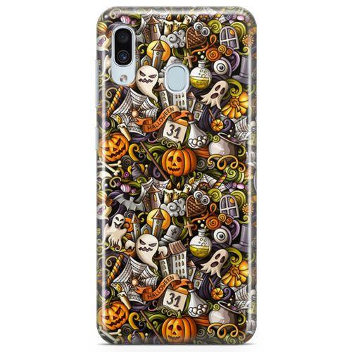 Samsung Galaxy A40 Kılıf Cadılar Bayramı Doodle Arka Kapak Koruma Desenli Full Koruyucu