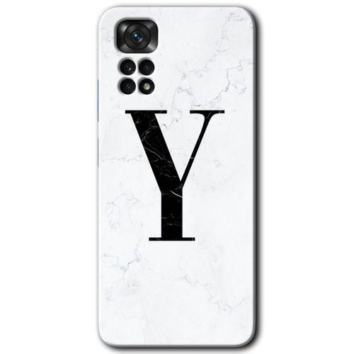 Potkal Hediye Fabrikası Xiaomi Redmi Note 11 5G Global Kılıf HD Desen Baskılı Arka Kapak - Beyaz Mermer Desenli Y Harfi