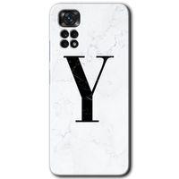 Potkal Hediye Fabrikası Xiaomi Redmi Note 11 5G Global Kılıf HD Desen Baskılı Arka Kapak - Beyaz Mermer Desenli Y Harfi