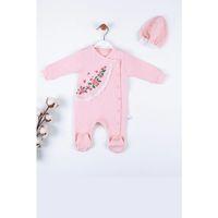 Çiçek Nakışlı Şapkalı % 100 Pamuk Kız Bebek Tulumu