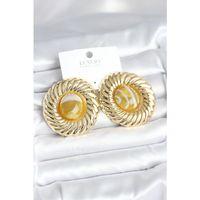 Pirinç Gold Renk Kehribar Boncuklu Vintage Kadın Küpe