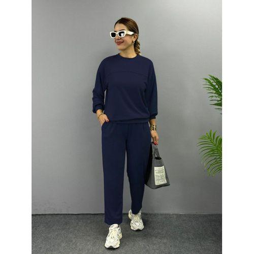 Kadın Uzun Kollu Bisiklet Yaka Viskon Iki Iplik Bluz Ve Pantolon Ikili Takım