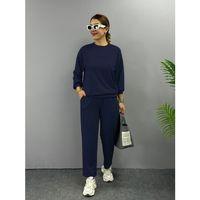 Kadın Uzun Kollu Bisiklet Yaka Viskon Iki Iplik Bluz Ve Pantolon Ikili Takım