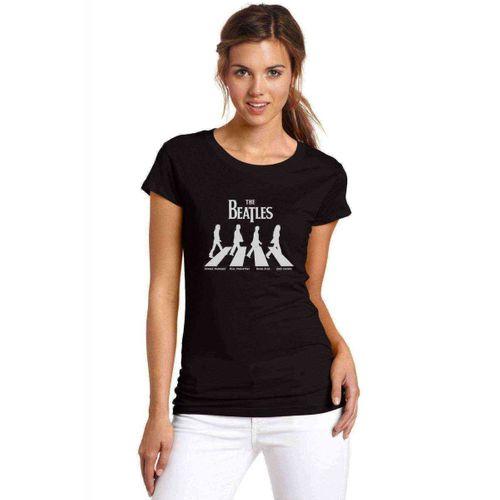 Abbey Road The Beatles Logo Müzik Beatles Baskılı Siyah Kadın Tshirt