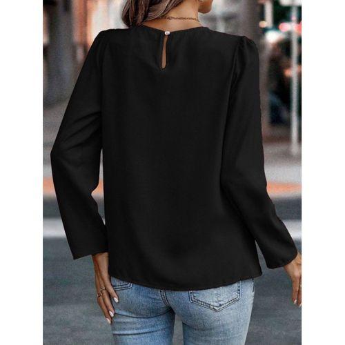 Kadın Uzun Kollu Yuvarlak önden Pileli Ithal Krep Bluz