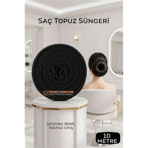 Profesyonel 10 Metre Kesilebilir Saç Topuz Süngeri - Kuaför Tipi Esnek Form Verici SİYAH