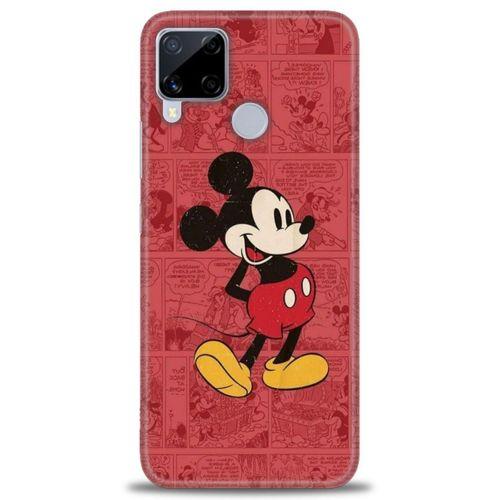 Realme C15 Kılıf HD Baskılı Kılıf - Kırmızı Mickey + Tam Ekran Koruyucu
