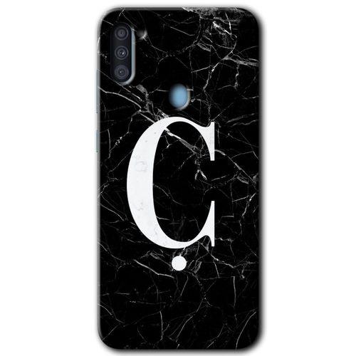Samsung Galaxy M11 Kılıf Baskılı Kapak - Siyah Mermer Desenli Ç Harfi +Tam Ekran Koruyucu