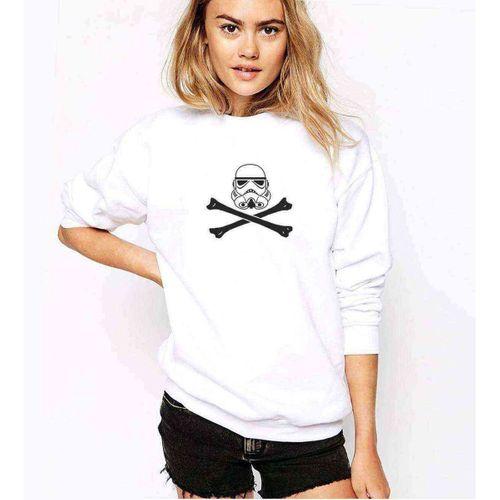 WARS Kurukafa Baskılı Beyaz Kadın Sweatshirt