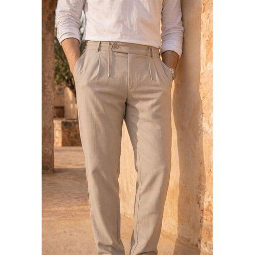 Forner Regular Fit Beli Lastikli Kemer Detaylı Erkek Kumaş Pantolon - Bej