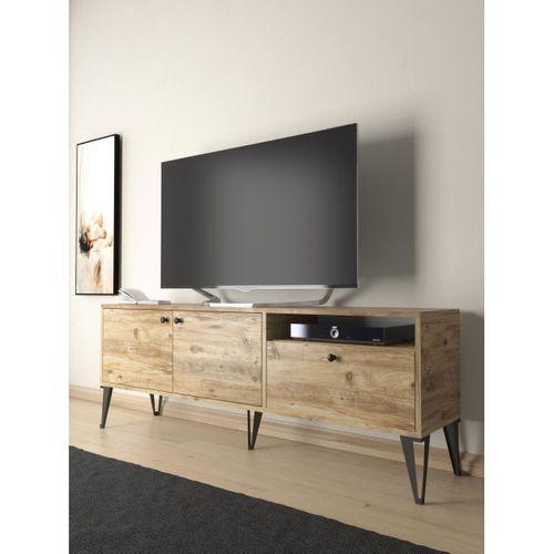 Wood'n Love Atoka 160 Cm Metal Ayaklı Dolaplı, Minifiks Bağlantı Tv Ünitesi - Atlantik Çam / Siyah