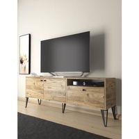 Wood'n Love Atoka 160 Cm Metal Ayaklı Dolaplı, Minifiks Bağlantı Tv Ünitesi - Atlantik Çam / Siyah