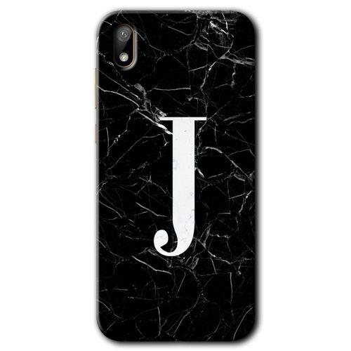 Potkal Hediye Fabrikası Huawei Y5 2019 Kılıf HD Desen Baskılı Arka Kapak - Siyah Mermer Desenli J Harfi