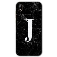 Potkal Hediye Fabrikası Huawei Y5 2019 Kılıf HD Desen Baskılı Arka Kapak - Siyah Mermer Desenli J Harfi