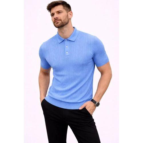 Erkek Yazlık Triko Tişört Kısa Kol Polo Yaka Düğmeli T-Shirt - Bebek Mavisi