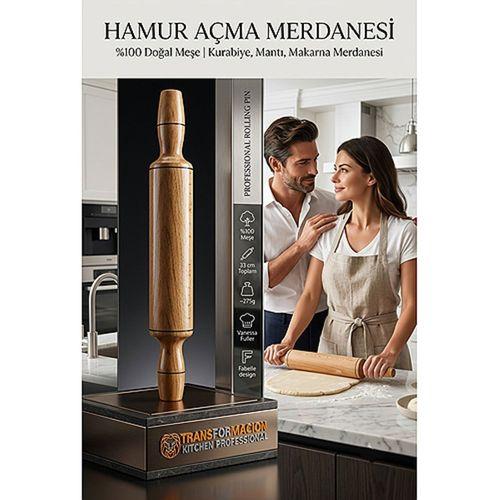 Profesyonel Ahşap Hamur Açma Merdanesi 33 cm, %100 Doğal Meşe, Ergonomik ve Yapışmaz Yüzeyli Kurabiye, Mantı, Makarna Merdanesi 721901